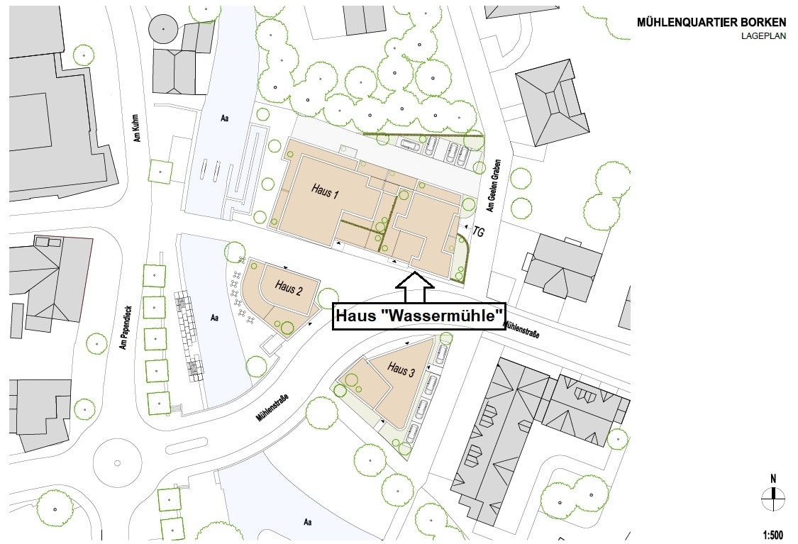 Exponierte Gewerbefläche im Erdgeschoss, zentral in Borken an der Aa im Haus „Wassermühle“ gelegen.