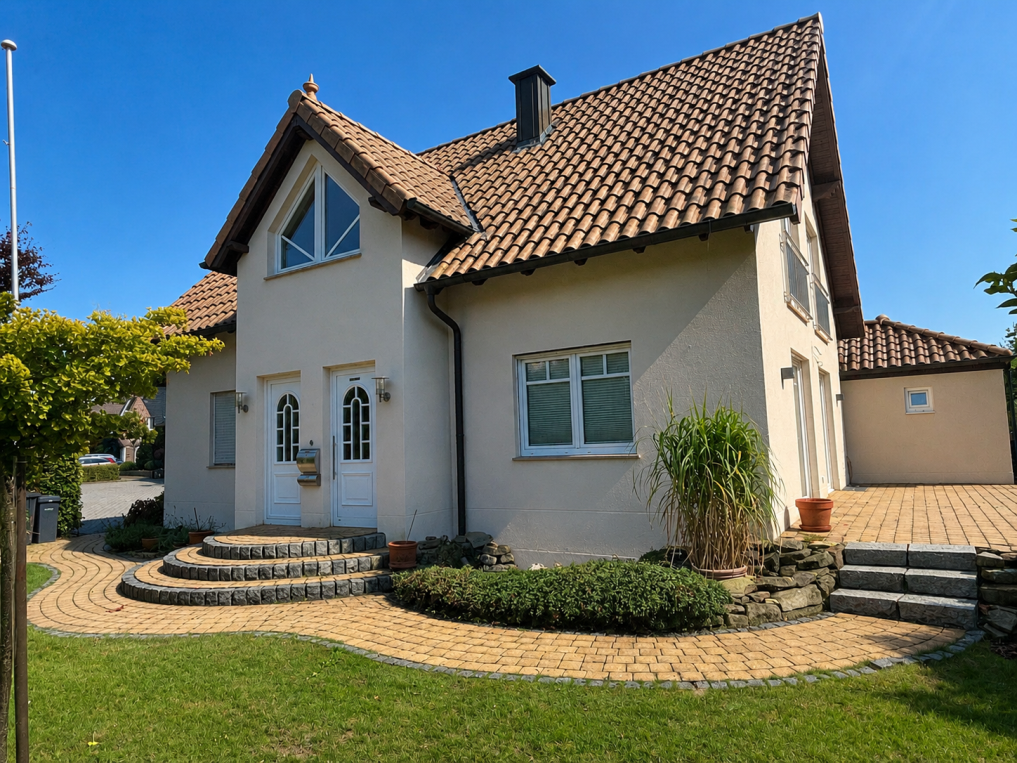 Freistehendes Einfamilienhaus im mediterranen Stil mit Vollkeller und übergroßer Garage in Olfen!