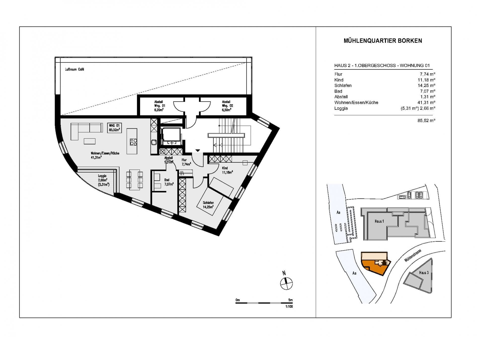 „Haus Aa-Terrassen“: Wohnungen im 1. Obergeschoss mit Fluss-Blick im Mühlenareal in Borken! (Whg. 1)